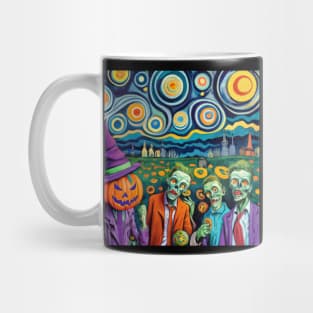 Halloween Zombies Starry Night Van Gogh Style - Spooky A.I. Art Mug